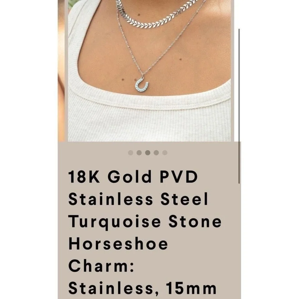 18K Gold PVD Stainless Steel Turquoise Stone Horseshoe Charm 15mm NEW